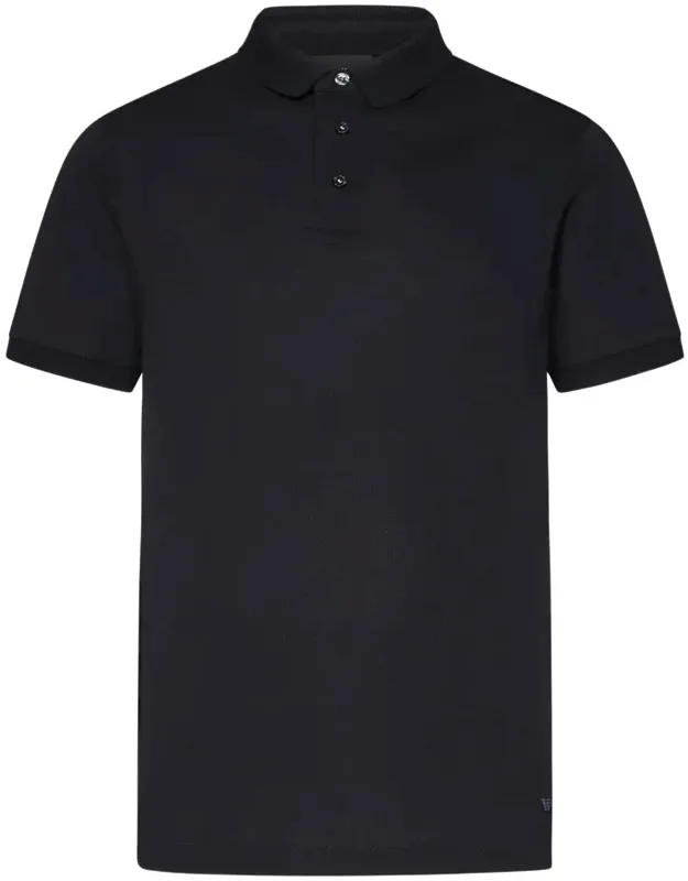 Polo Shirt With Eagle Embroidery And Ribbed Cuffs