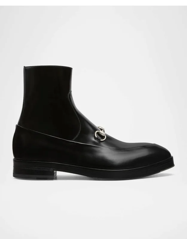 Burn Leather Horsebit Ankle Boots