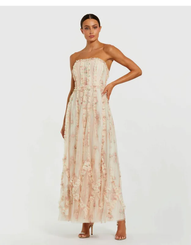 Micro Ruffle Mesh Strapless Dress