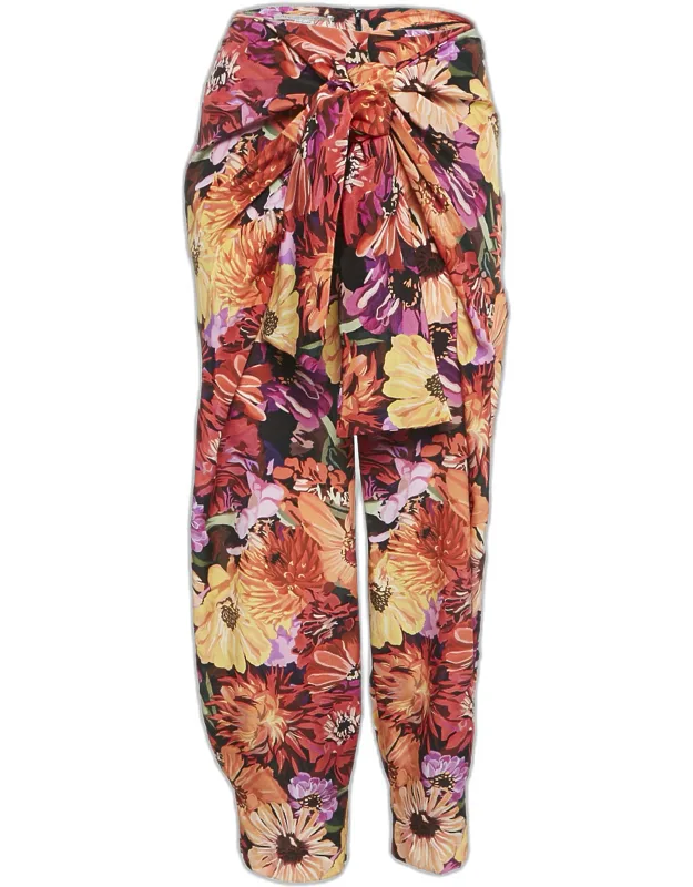 Tie-up Trousers With Bold Floral Print