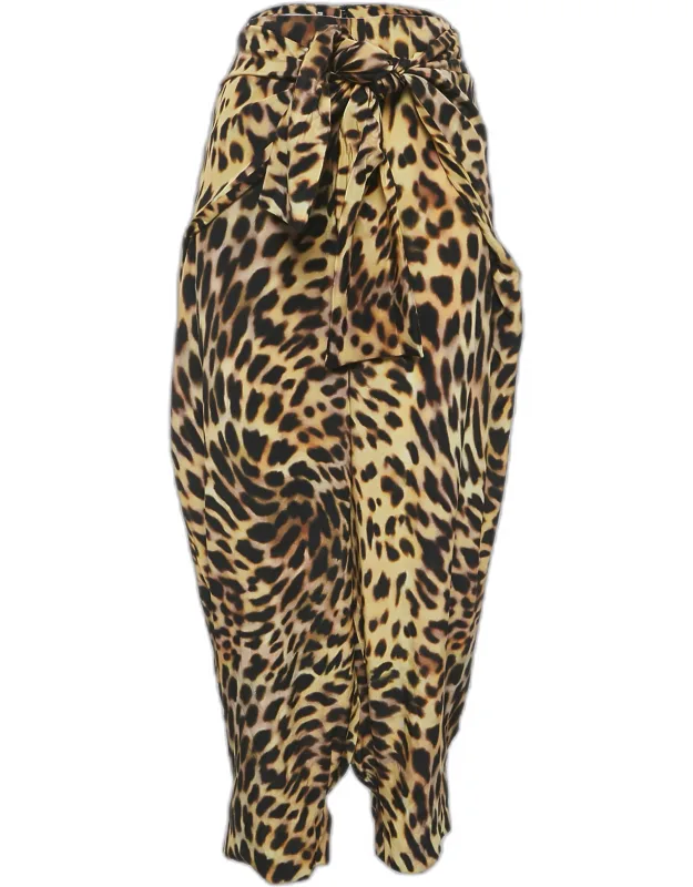 Leopard Print Silk Tie-up Trousers