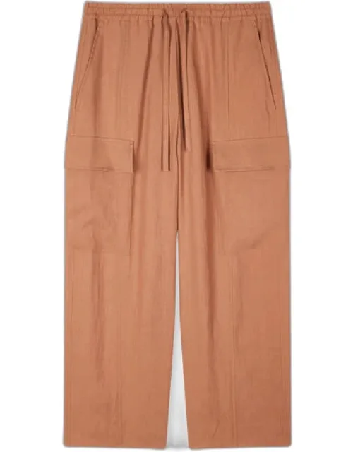 Light Brown Linen Tapered Cargo Trousers