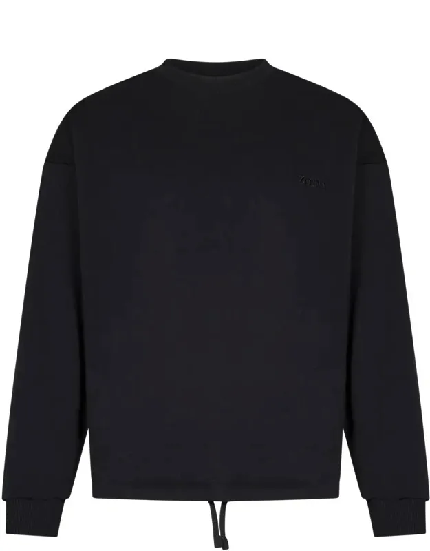 Sweatshirt With Ribbed Cuffs And Adjustable Drawstring