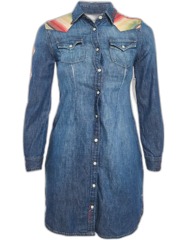 Embroidered Denim Shirt Dress