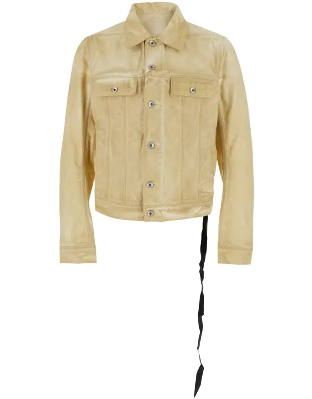 Trucker Jacket With Classic Collar And Drawstring Detail On The Waist In Cotton