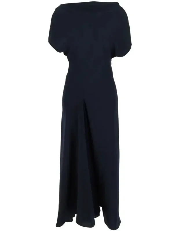 Long Dress With Square Neckline And Short Sleeves In Tech Fabric