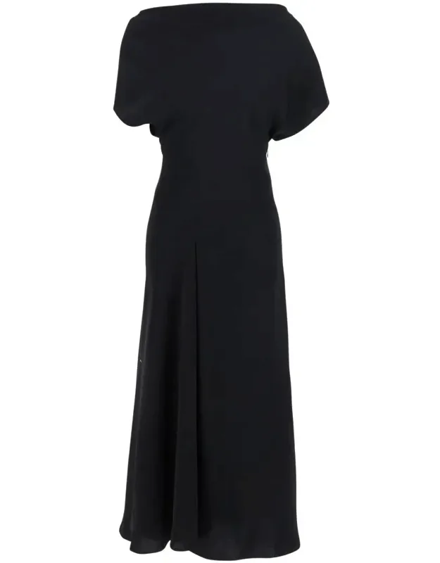 Long Dress With Square Neckline And Short Sleeves In Tech Fabric