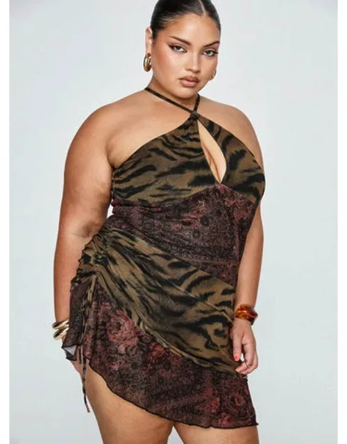 Syrefena Halter Mini Dress With Ruched Detailing And Split Hem