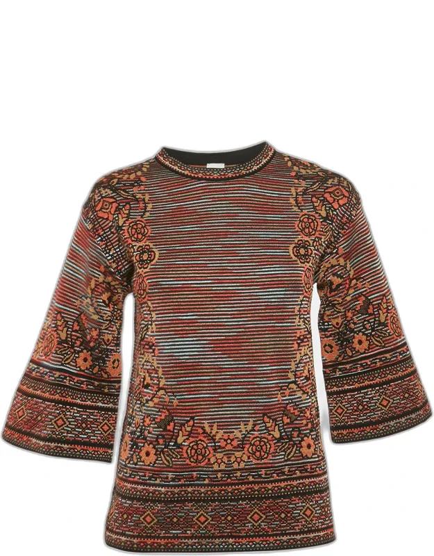 Multicolor Patterned Knit Sweater Top - Soft Breathable Fabric, Perfect For Layering