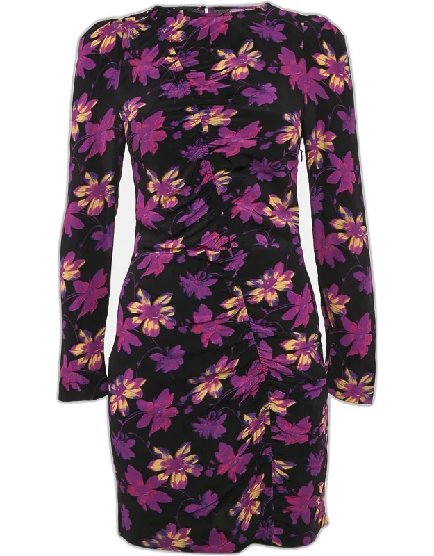 Floral Ruched Long Sleeve Mini Dress