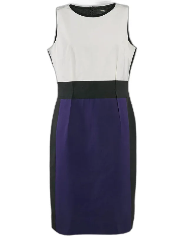 Knee-length Sleeveless Dress With Color Blocking