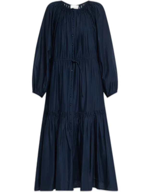 Allegra Tiered Smocked Cotton Midi Dress