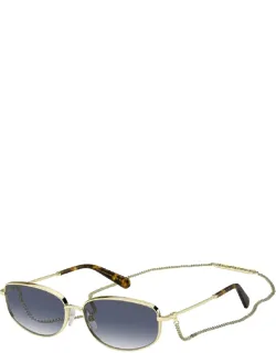 Sunglasses Gold Dark Blue Oval Metal