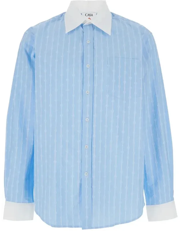 Laurel Light Blue Shirt With Pointed Collar And All-over Logo Print In Cotton
