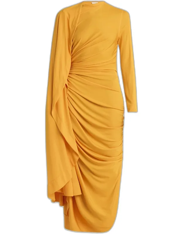 Draped Matte Viscose Jersey Cape Maxi Dress