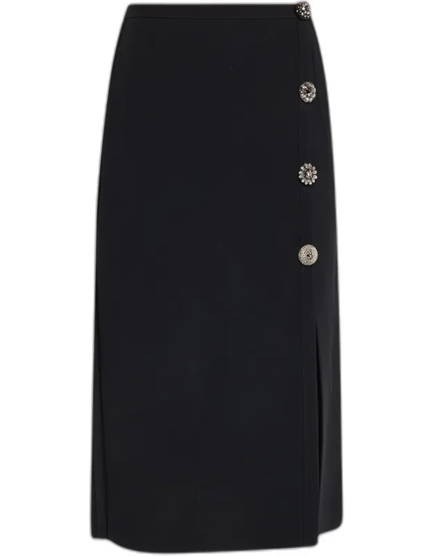 Crystal Button Wrap Pencil Skirt