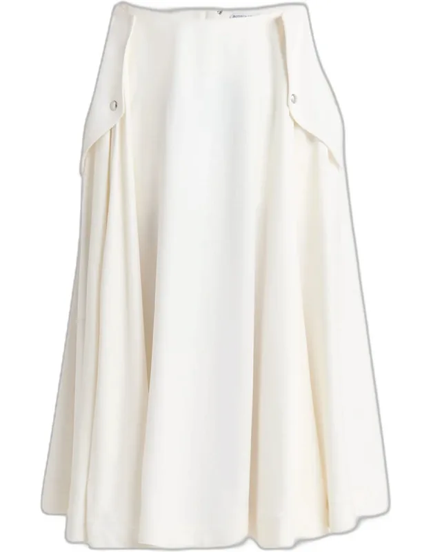 Pleated Fluid Viscose Twill Midi Skirt