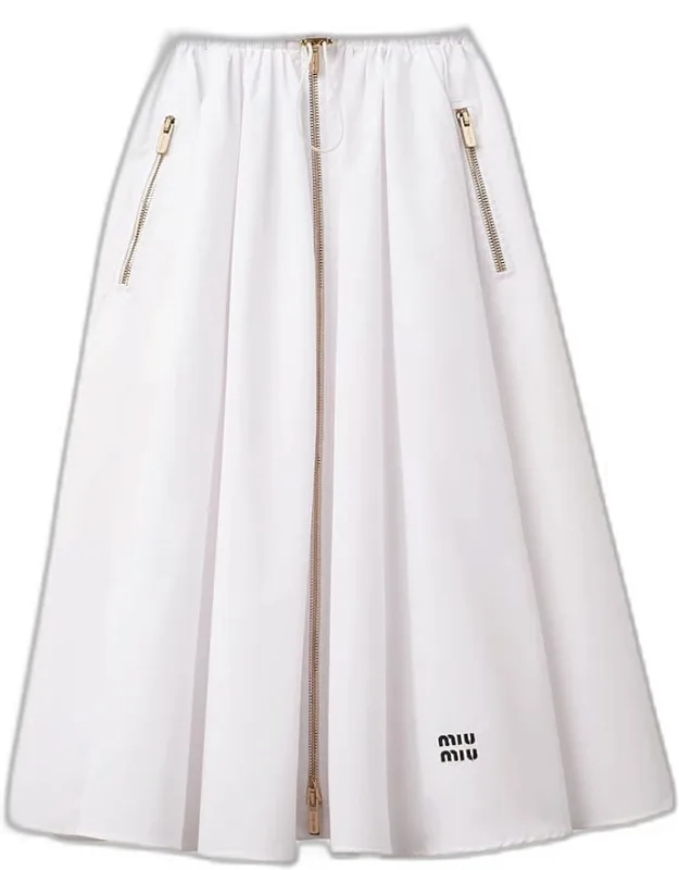 Popeline Drawstring Zip-front Midi Skirt