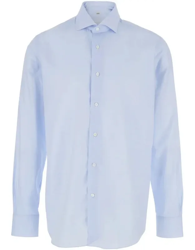Light Blue Shirt With Classic Collar In Cotton Blend Stretch