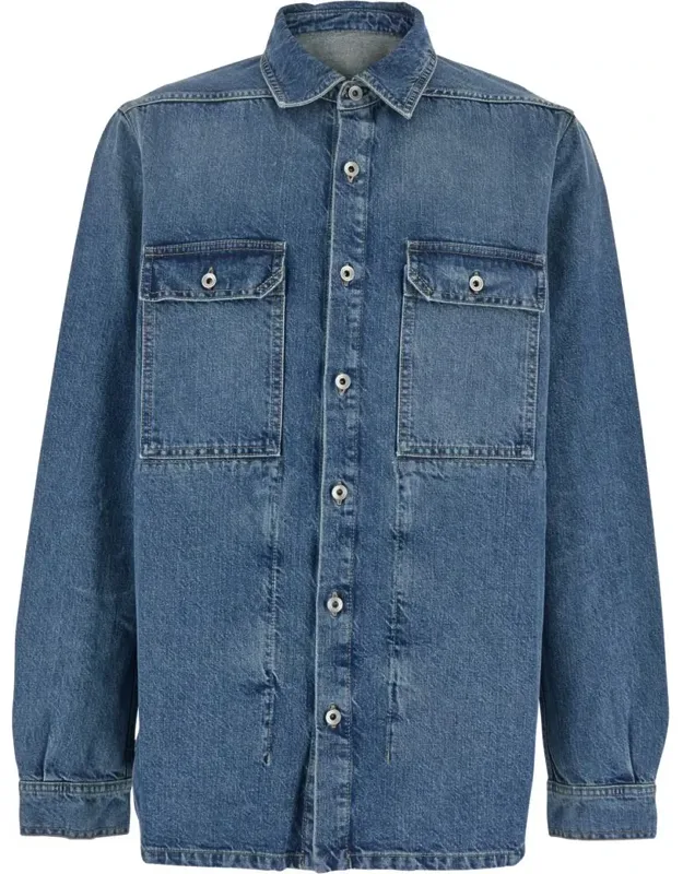 Shirt With Classic Collar And Applied Chest Pockets In Denim