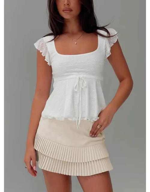 Frill Tie Top With Floral Detail And Square Neckline