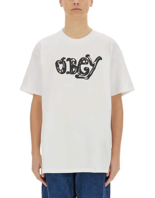 _obey Logo Print T-shirt Made In Messico_