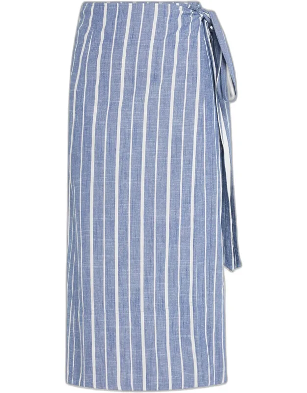 Striped Cotton Chambray Wrap Skirt