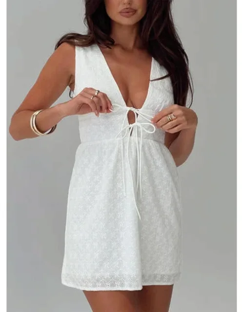 Pokey Mini Dress Broderie Deep V-neckline, Split Bust Detail