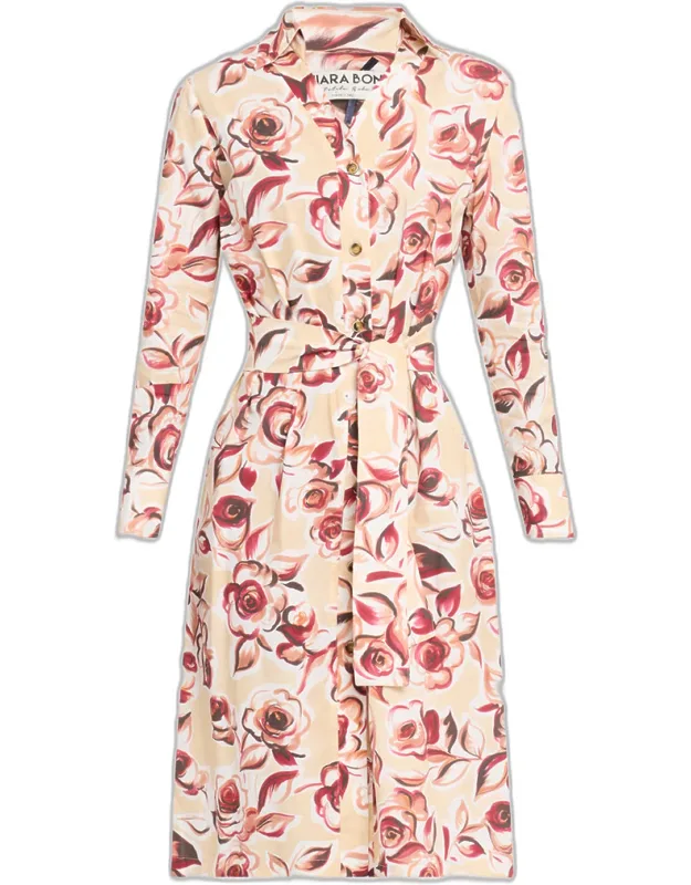Belted Floral-print Midi Shirtdress