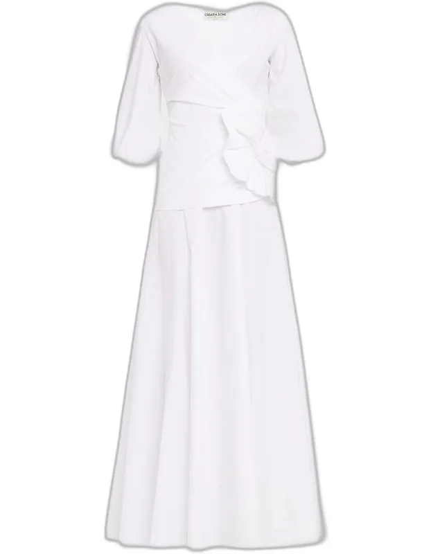 Flower-embellished Stretch Cotton Maxi Dress