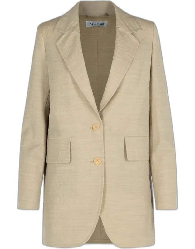 Acacia Beige Jacket With 'v' Neckline And Button Closure
