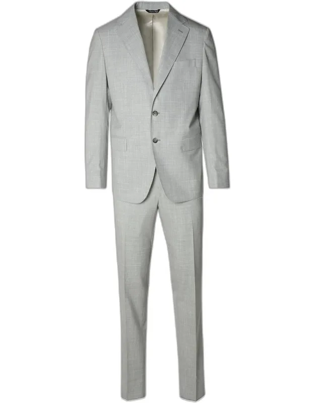 Grey Wool Suit With Lapel Collar And Double Back Split