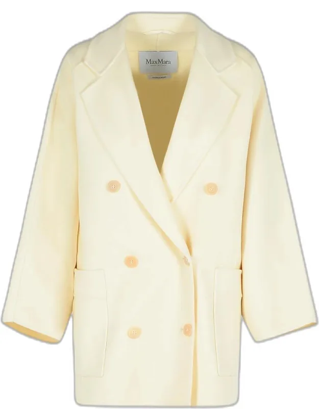 'teddy Crop Coat With V Neckline And Double-breasted Closure'