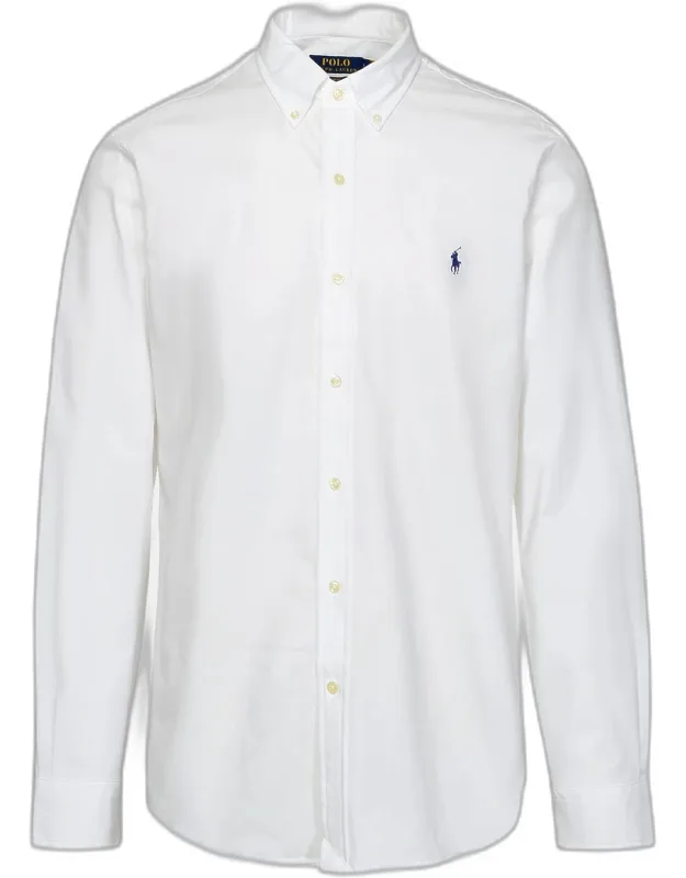 Stretch Cotton Shirt With Pointed Collar And Contrast Logo