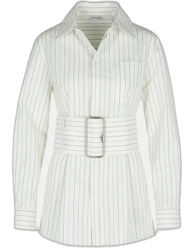 Burberry White Cotton Dress Finished Collar, Tone-on-tone Stitching