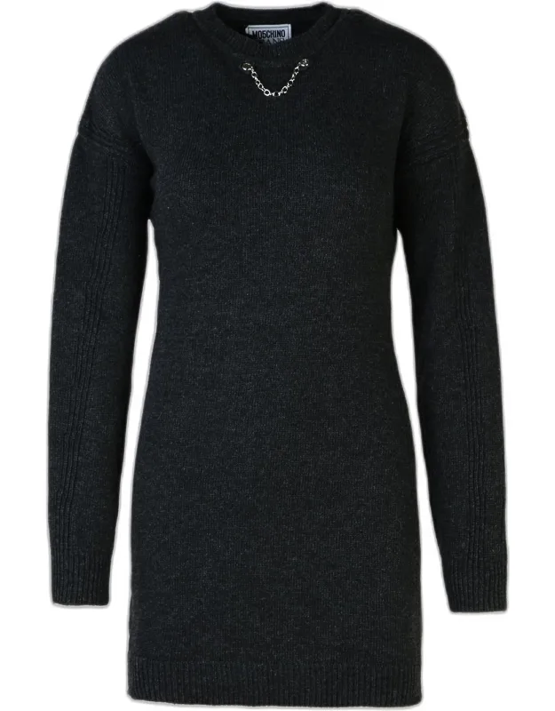 Dress With Contrast Logo Chain And Ribbed Cuffs