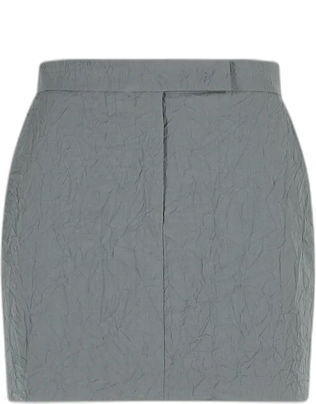 'abate' Grey Virgin Wool Skirt, Wrinkled Effect, Pin And Zip Closure