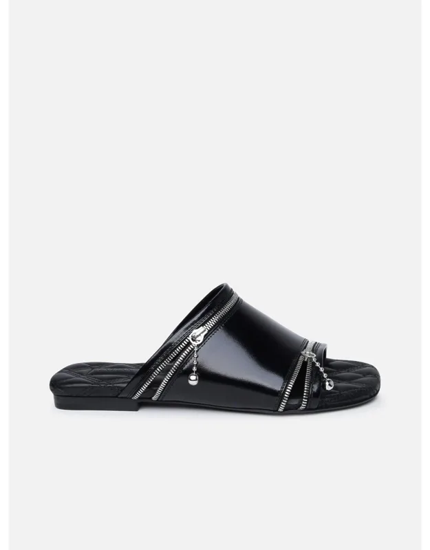 Slippers With Square Toe And Zip Appliqué