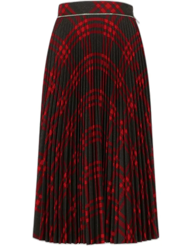 Check Long Wool Blend Skirt