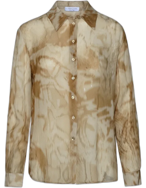 Two-tone Viscose Shirt With Pointed Collar And Button Closure