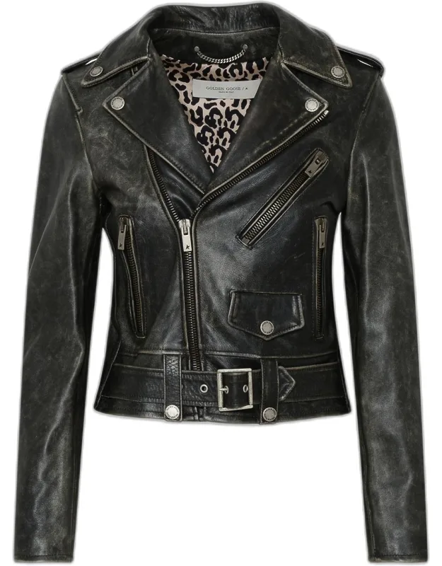 Leather Jacket With Slim Fit And Distressed Treatment