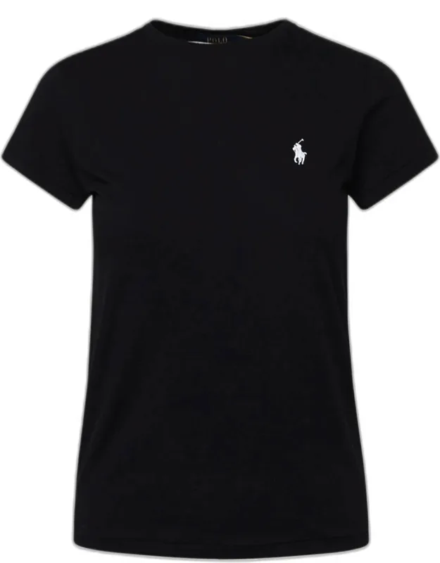 Polo Ralph Lauren Black T-shirt Micro Ribbed Round Neck, Pony Logo Embroidered On The Chest