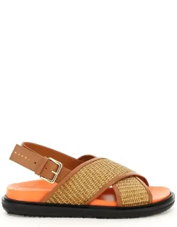 Leather And Raffia Fussbett Sandals