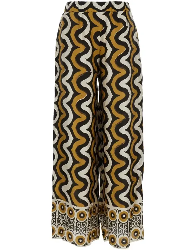 Iris Multicolor Wide Leg Silk Pants With All-over Print
