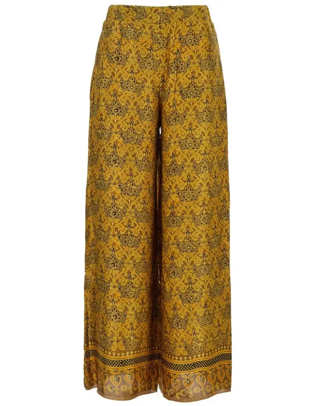 Iris Multicolor Pants With Wide Leg And All-over Print In Silk