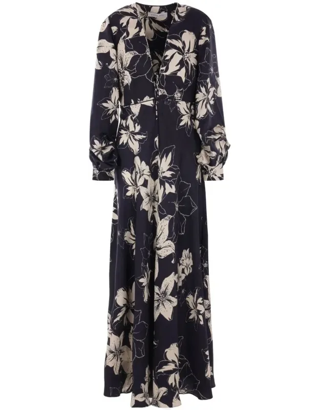 Cenere Gb Long Dress With Hidden Side Zipper And Floral Print