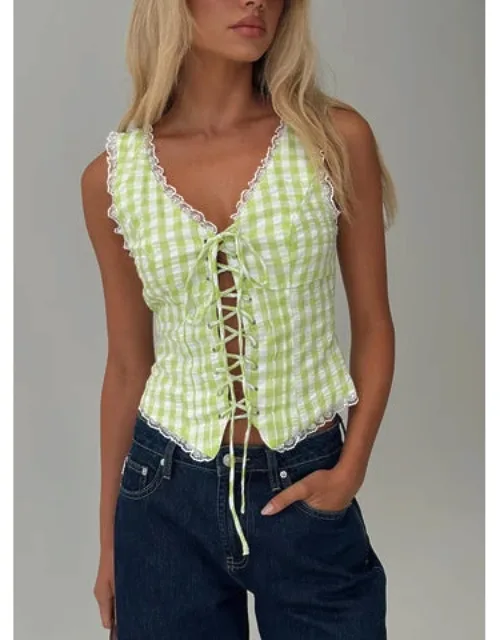 Wayland Tie Up Lace Trim Top