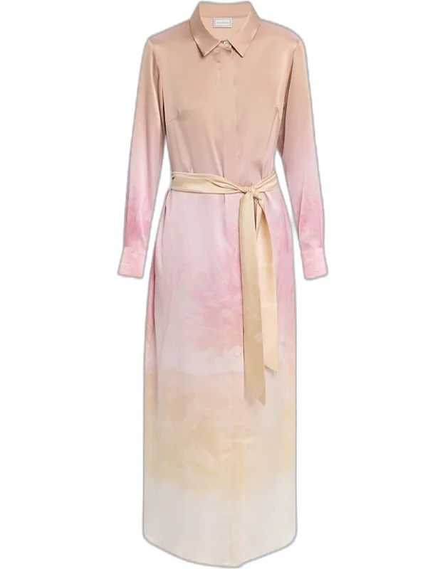 Ombre Landscape-print Midi Dress