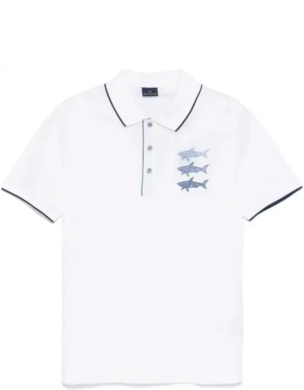 Shark Print Cotton Polo Shirt