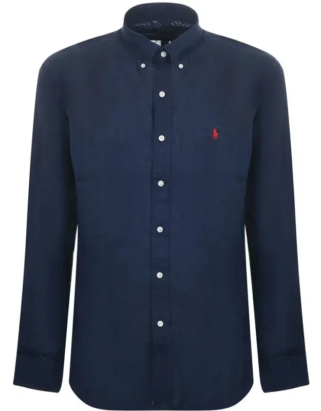 Linen Shirt With Button Down Collar And Long Sleeve